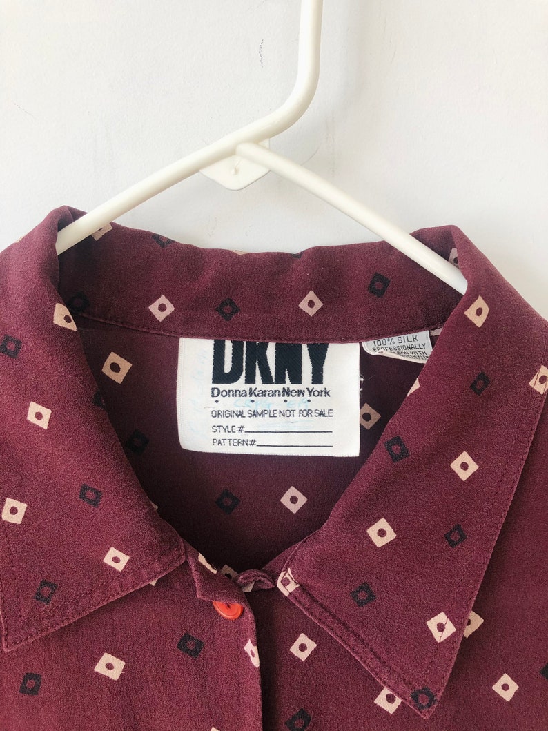 Vintage DKNY New York dark purple silk patterned button up shirt xs-s
