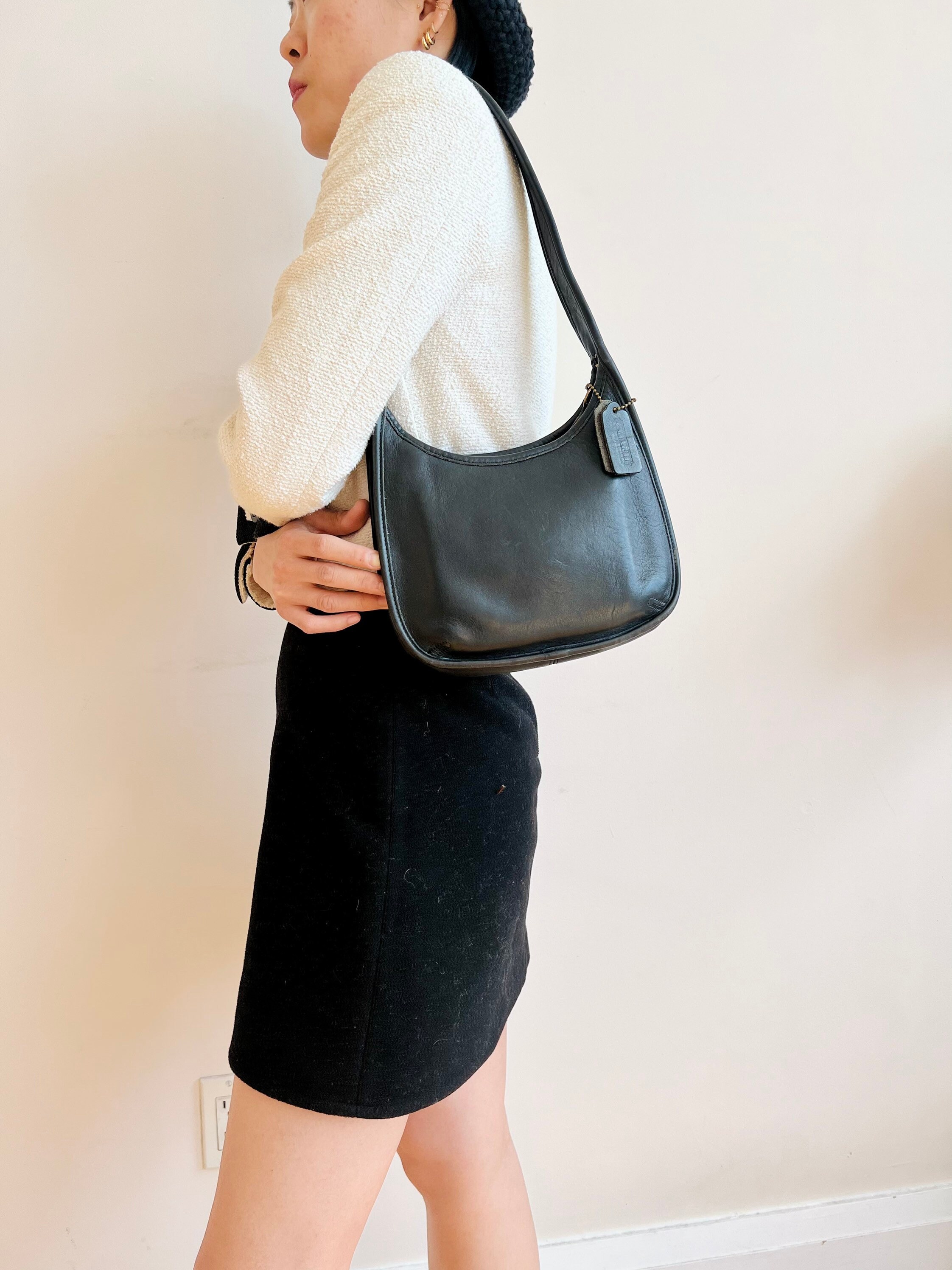 Vintage Coach Black Mini Leather Shoulder Bag Etsy