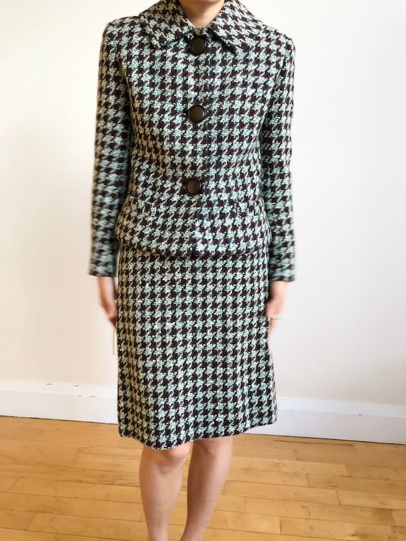 Vintage 80s Windsmoor Skirt Suit Houndstooth Black White Size 12-14 - Etsy