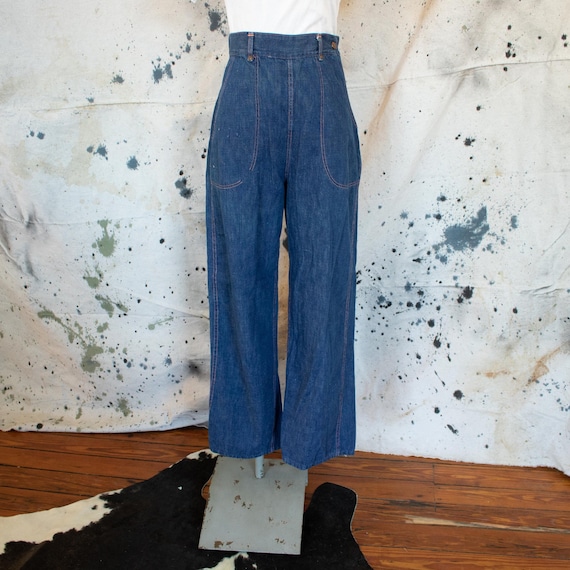 Vintage Womens 40s Size 26 27 Denim Side Zip Hip Z