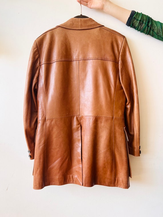 Vintage brown leather trench coat with removable … - image 10