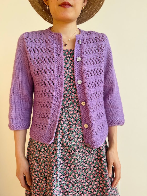 Vintage 1960s hand knitted crochet wool Lavender c