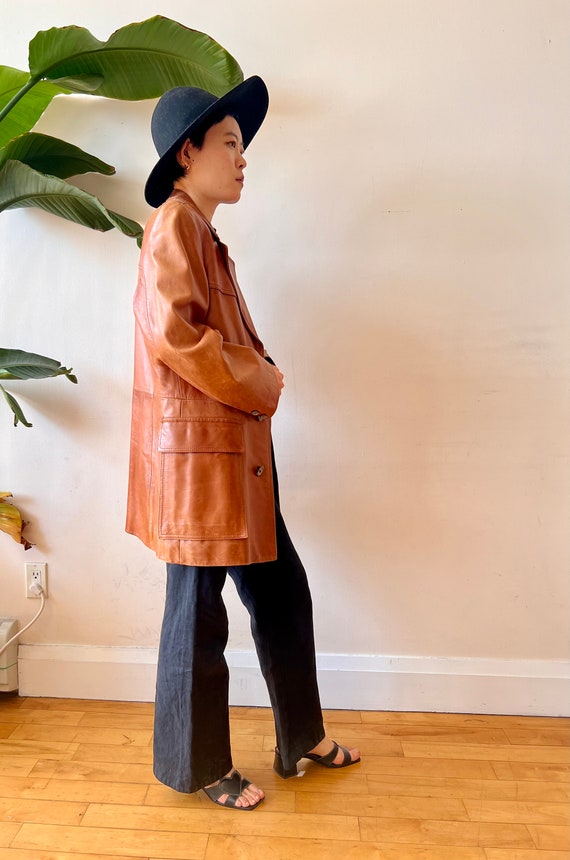 Vintage brown leather trench coat with removable … - image 5