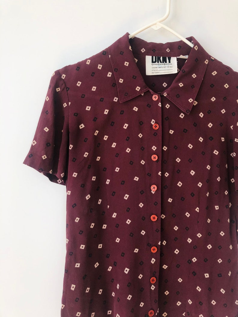 Vintage DKNY New York dark purple silk patterned button up shirt xs-s