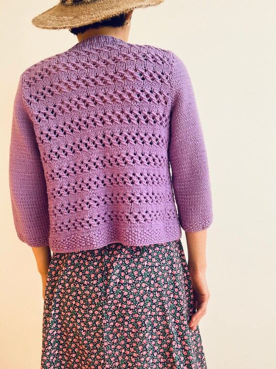 Vintage 1960s hand knitted crochet wool Lavender … - image 5
