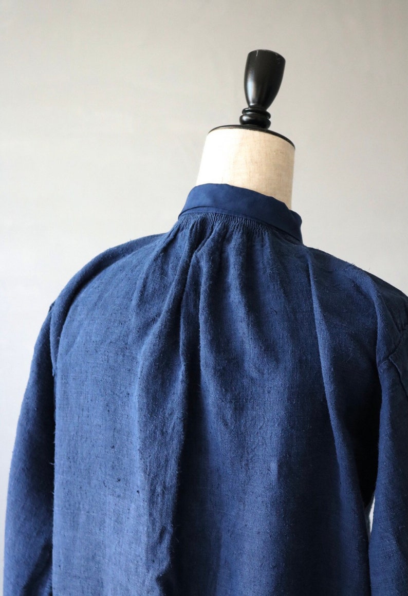 Antique French linen Indigo Smock shirt dress image 6