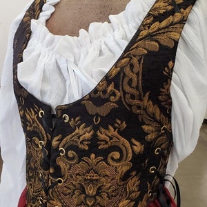 Corpiño renacentista, celta, pirata, medieval, steampunk, negro y dorado
