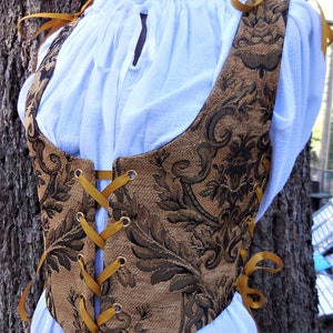 Renaissance Bodice, Celtic, Pirate, Medieval, Steampunk-Tan/Gold