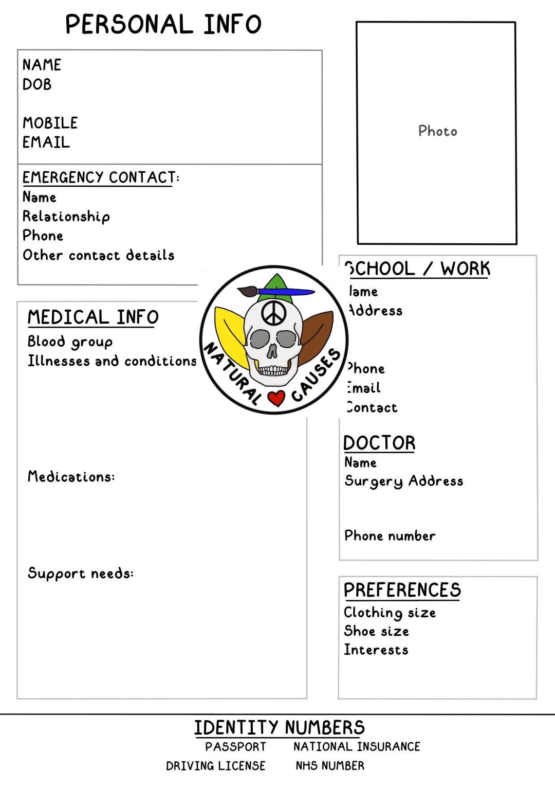 A4 Planner Printable Personal Info Page Digital Download - Etsy