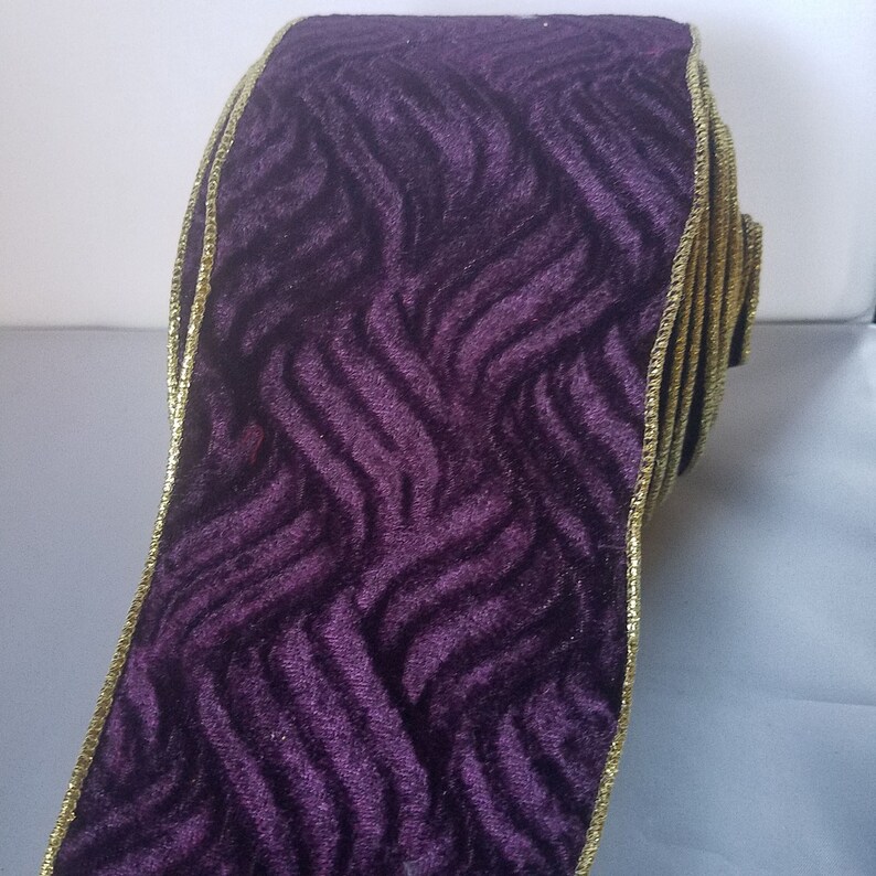 Purple Wave Design Ribbon Gold Back 4 Farris Silk