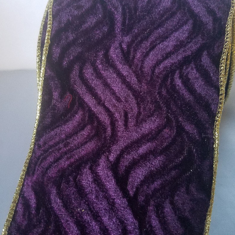 Purple Wave Design Ribbon Gold Back 4 Farris Silk