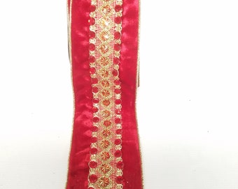 R Ribbon Expressions Partial Roll Royal Jewels Red Velvet with Gold 12'31"