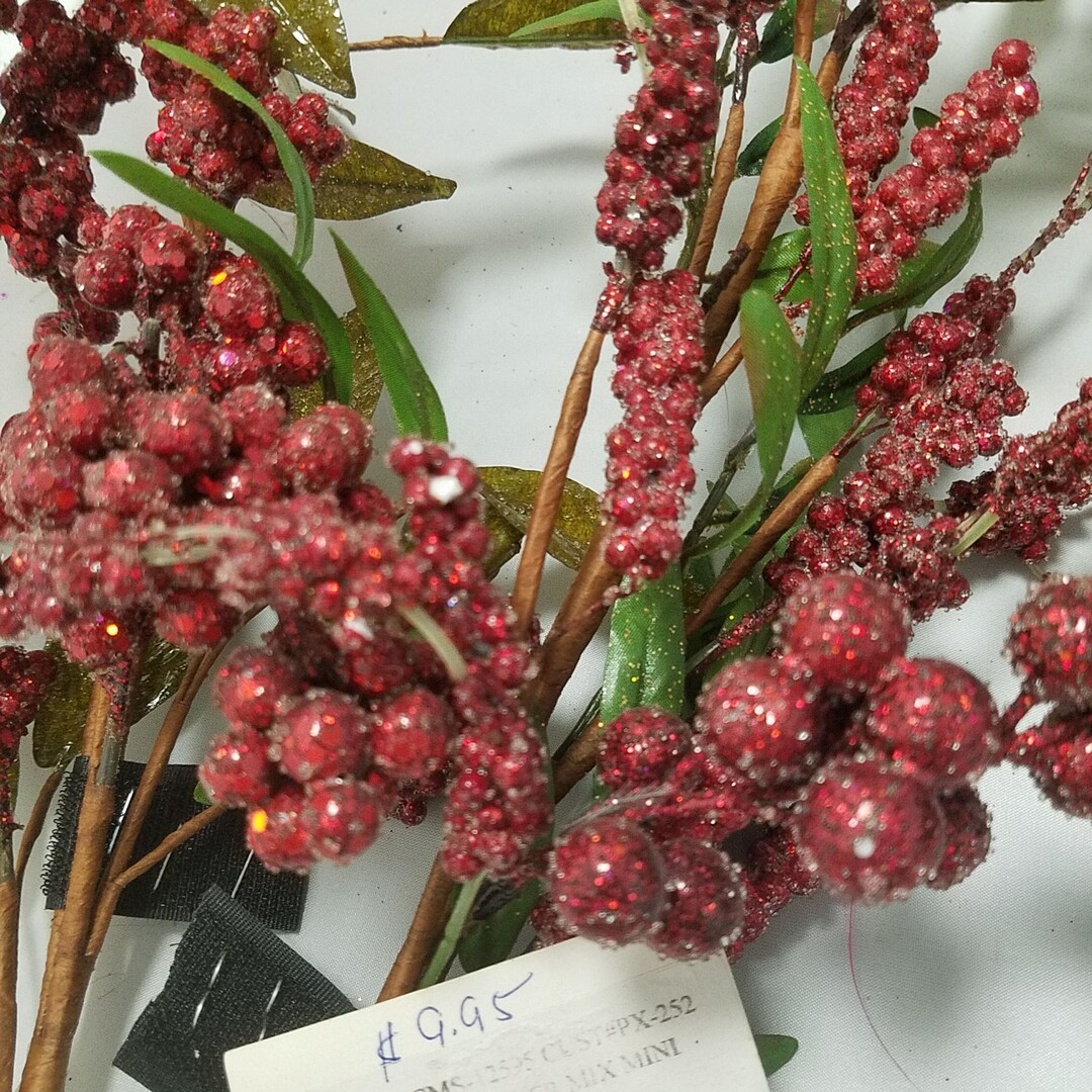 16 Pieces Red Faux Floral Stemsfloral Picsglitter Floral Stemspick