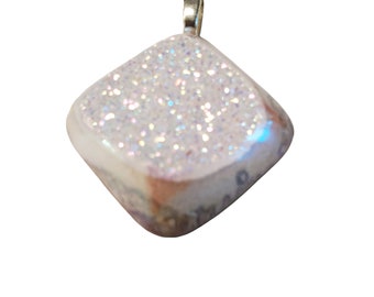 Pendentif carré blanc Drusy en quartz agate