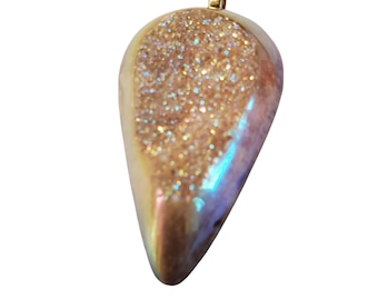 Grand pendentif Drusy jaune cristaux d'agate en forme de poire