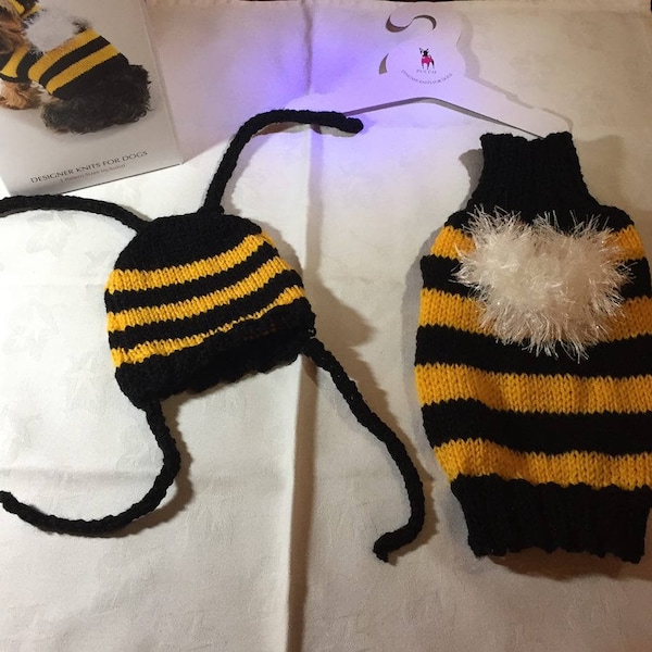 Busy Little Bee Puppy Sweater with Hat by Doodle Sweaters