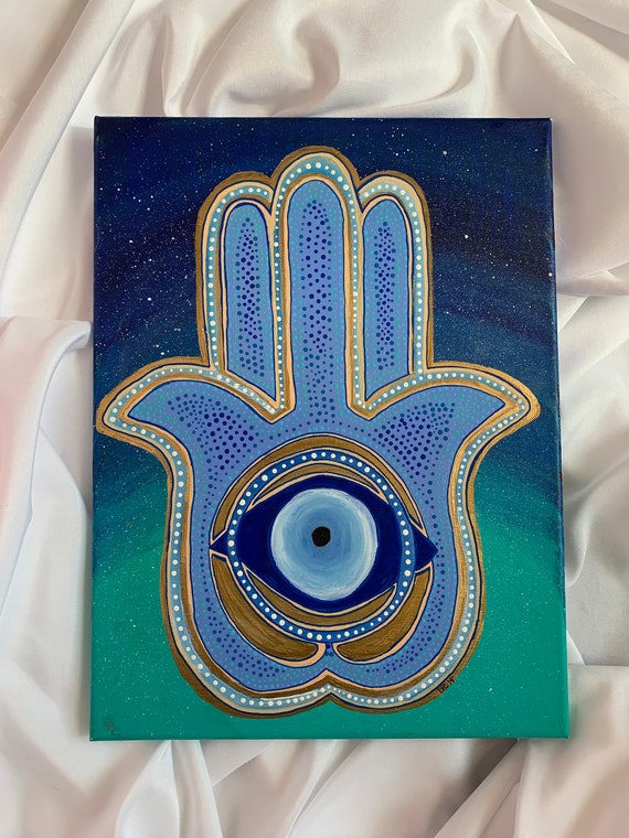 Original Protection Painting//Hamsa Palm//Evil eye Painting