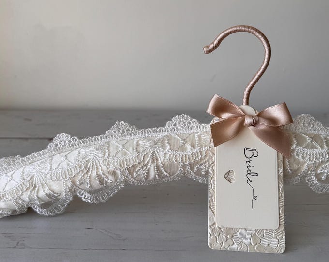 Ivory Embroidered Lace Wedding Hanger with Bespoke Label