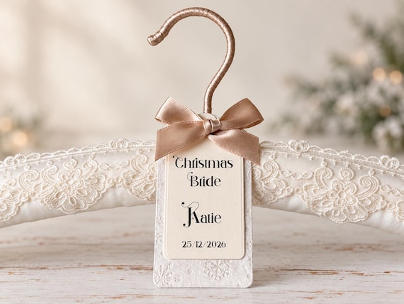 Personalised Christmas Bride Hanger, Lace Wedding Hanger, Winter Bridal Gift, Christmas Bride Hanger
