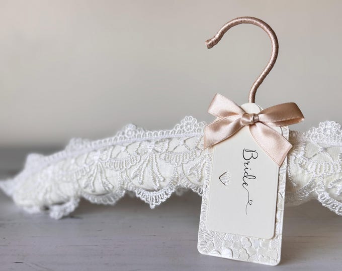 Ivory Embroidered Lace Wedding Hanger with Bespoke Label
