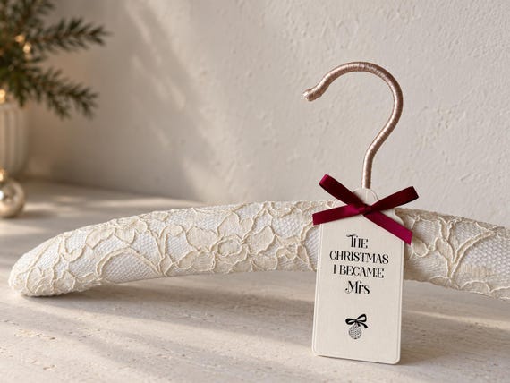 Christmas Bride Hanger, Lace Wedding Hanger, Winter Bridal Gift, Christmas Bridal Hanger