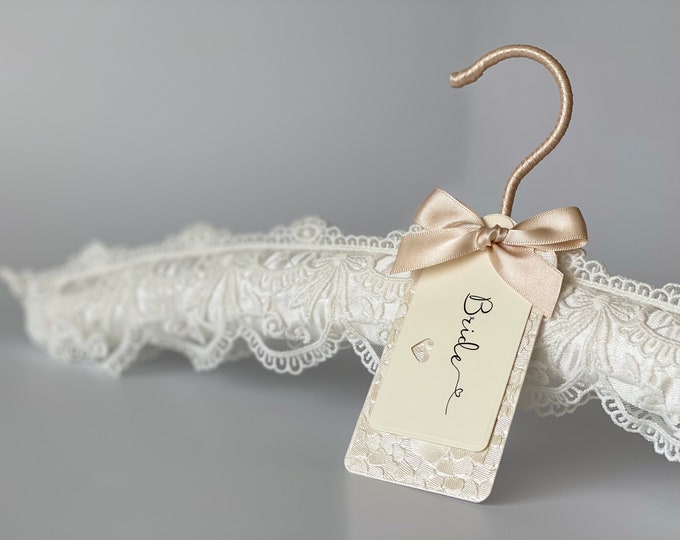 Ivory Embroidered Lace Wedding Hanger with Bespoke Label