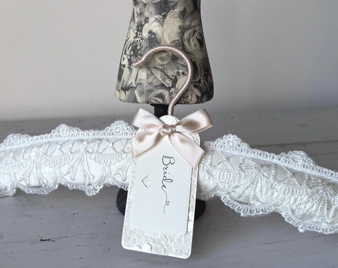 Ivory Embroidered Lace Wedding Hanger with Bespoke Label