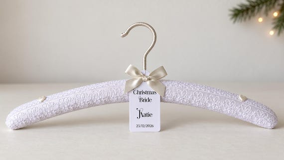Christmas Bride Hanger, Lace Wedding Hanger, Winter Bridal Gift, Christmas Bride Hanger