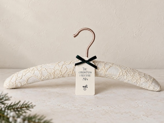 Christmas Bride Hanger, Lace Wedding Hanger, Winter Bridal Gift, Christmas Bride Hanger