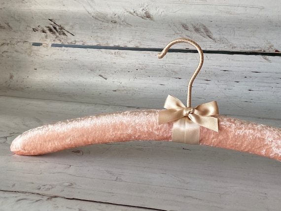 Hand-Sewn Pink Velvet Wedding Hanger with Satin Bow