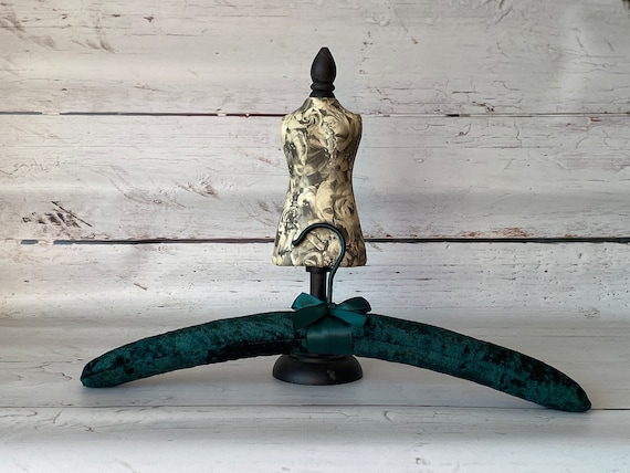Hand Sewn Green Velvet Wedding Hanger, Satin Ribbon Bow
