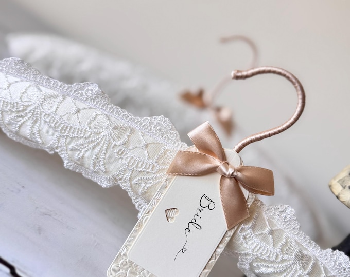 Ivory Embroidered Lace Wedding Hanger with Bespoke Label