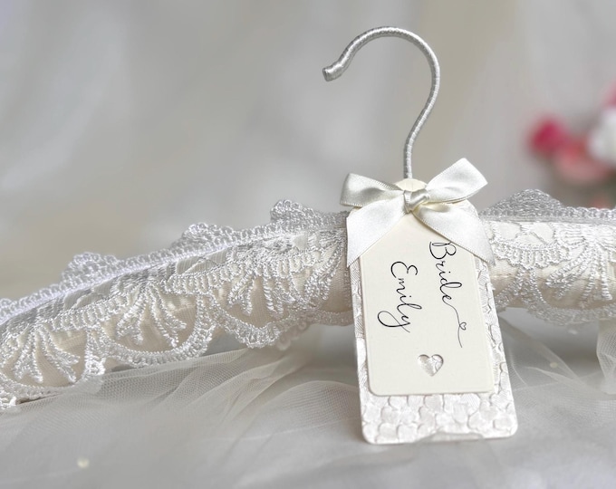 Personalised Lace Wedding Dress Hanger | Lace Bridal Shower Gift | Photo Prop