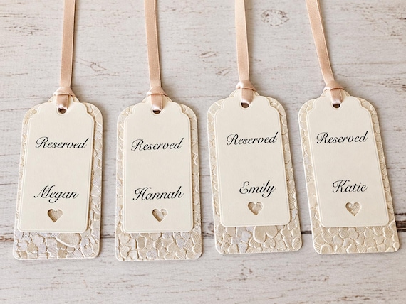 Reserved Personalized Wedding Hanger Tag, Ivory Embossed Label