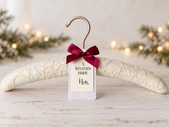 Personalised Christmas Bride Hanger, Lace Wedding Hanger, Winter Bridal Gift, Christmas Bridal Hanger