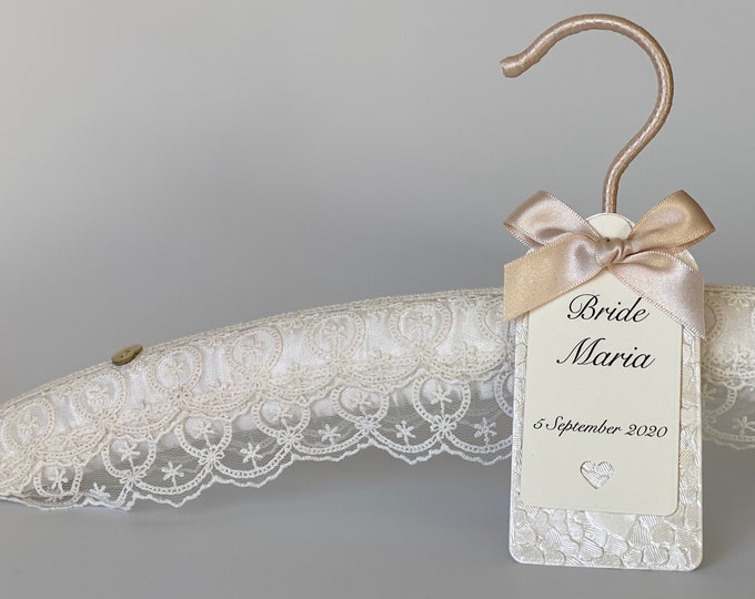 Ivory Lace Bridal Hanger with Personalised Label