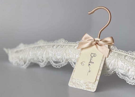 Personalised Lace Wedding Dress Hanger, Luxury Bridal Hanger, Bridal Name Hanger