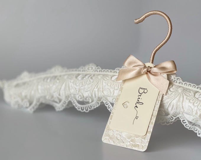 Personalised Lace Wedding Dress Hanger, Luxury Bridal Hanger, Bridal Name Hanger
