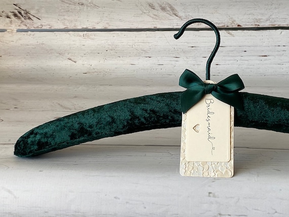 Personalised Green Velvet Wedding Hanger | Luxury Padded Bridal Hanger | Handmade Bridesmaid Dress Hanger | Wedding Gift