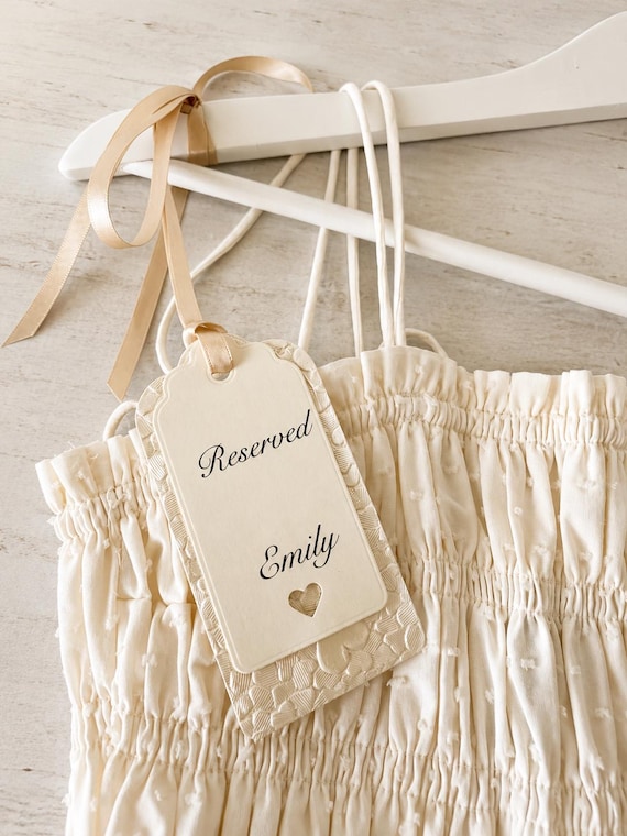 Personalized Wedding Hanger Tag, Ivory Embossed Label