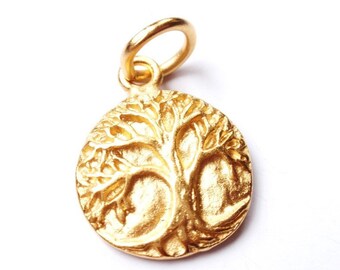 1 Tree charm blue and antique gold tone GC49