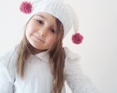 Jester Hat / Easter Hat / White Fun Hat / Festival Hat / Soft Kids Hat / Pom Pom Hat / Easter Gifts