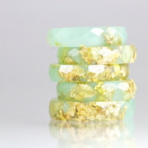 Resin Ring Jade Green Faceted Eco Resin Ring with Gold Flakes Jade Ring Stack Ring Resin Jewelry Green Ring Gift for her Gold image 1