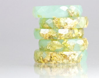 Resin Ring - Jade Green Faceted Eco Resin Ring with Gold Flakes -Jade Ring - Stack Ring -Resin Jewelry - Green Ring - Gift for her - Gold