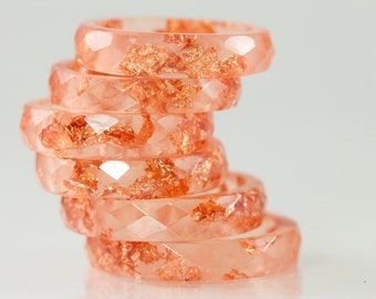 Resin Ring - Cinnamon Orange Faceted Eco Resin Ring with Copper Flakes
