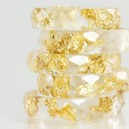 Resin Ring Clear Eco Resin Faceted Ring With Gold Flakes Etsy