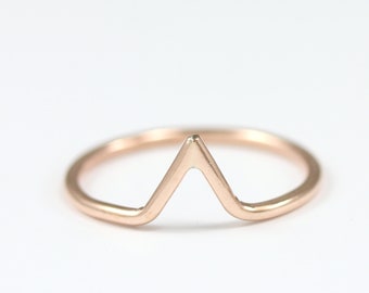 Chevron Ring - Tiny Midi Ring - Sterling Silver Stacking Ring -  Silver Ring Band - Rose Gold Triangle Ring - Dainty Mountain V Ring