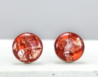 Maroon Eco Resin Stud Earrings with Fine Silver Flakes