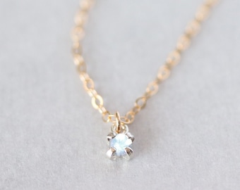 Dainty Moonstone Necklace - Gemstone Necklace - Moonstone Jewelry - Rainbow Moonstone