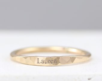 Personalized Name Ring | Stackable Hammered  | Rose Gold Custom Name Ring | Stacking Sterling Silver | Gift For Her | Birthday | Engraved